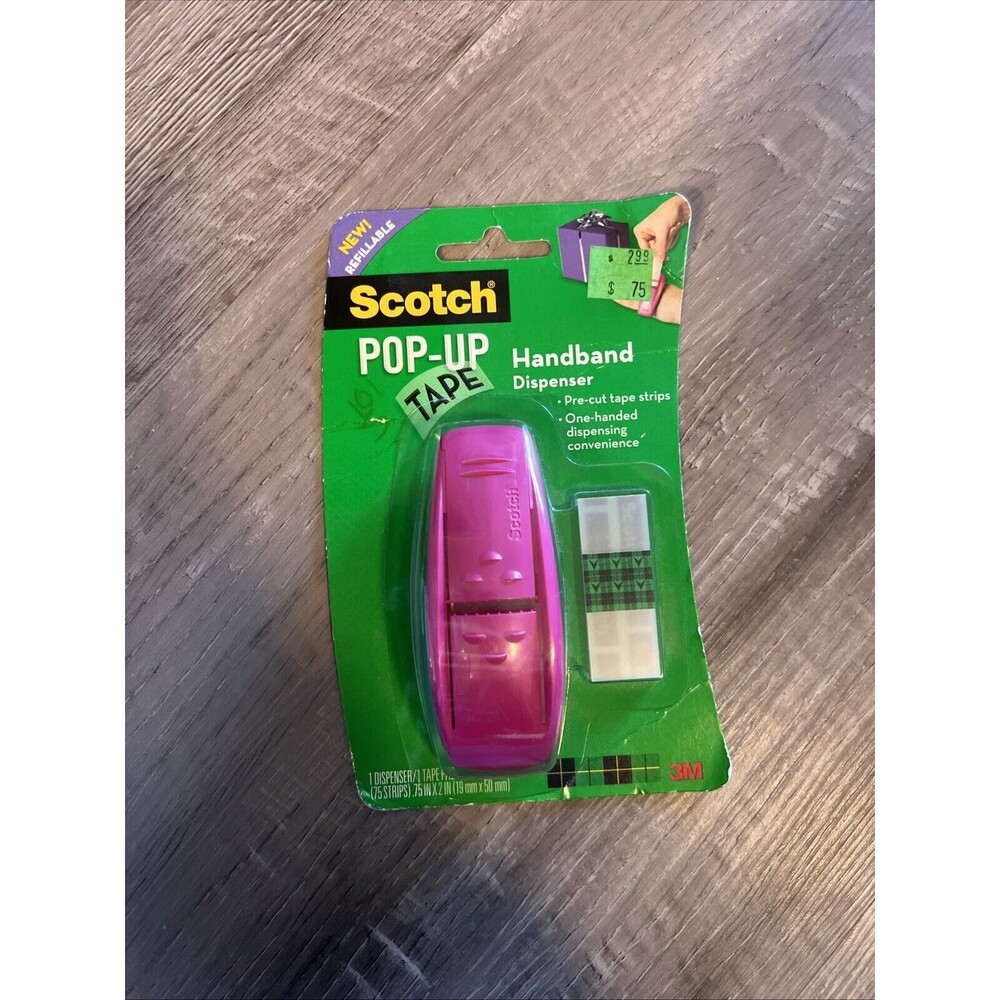 Scotch Pop-Up Tape Handband Dispenser With 75 Tape Strips Pink